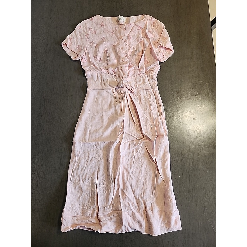 VTG 1940s-50s Doris Dodson Pink Embroidered Day Dress Crown Zip
